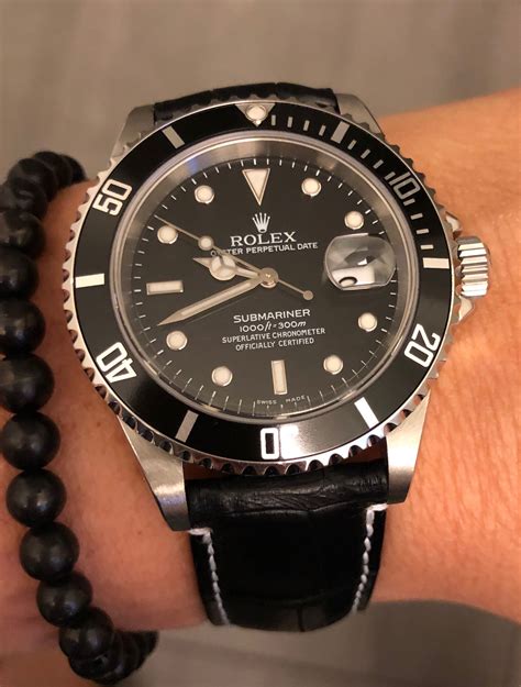 rolex submariner on leather strap forums|rolex 114060 on leather strap.